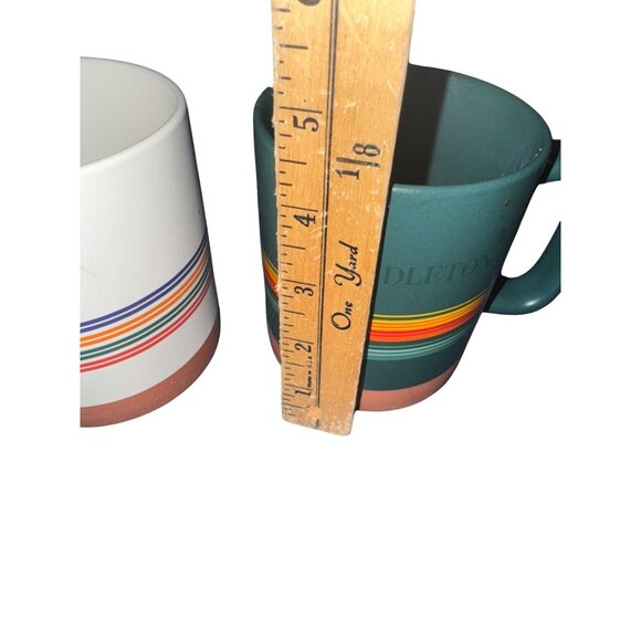 Pendleton Set Of 2 Ceramic Coffee Mugs 18oz White & Green With Multicolor Stripe - Picture 6 of 7